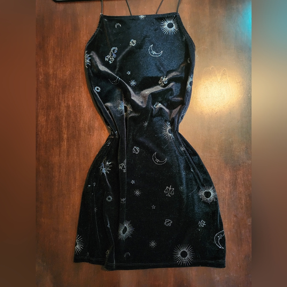 Black Velvet Mini Dress w/ Zodiac Designs